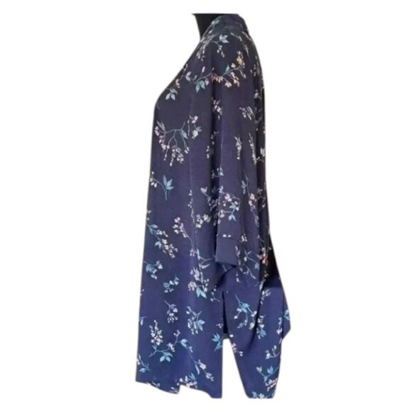 Tahari navy blue floral lightweight kimono style top size S/M NWT - Picture 6 of 16